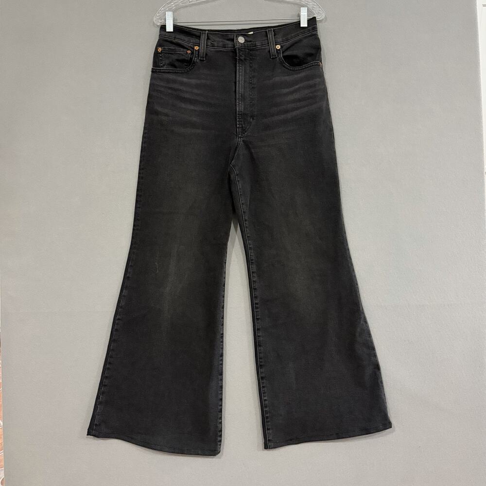 Levi's Ribcage Bell High Rise Jeans Size 32 Black Flare Boho Western Hippie